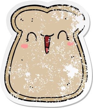 distressed sticker of a cute cartoon slice of toast vector