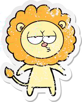 distressed sticker of a cartoon bored lion vector