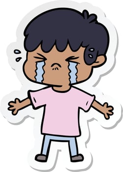 sticker of a cartoon boy crying vector