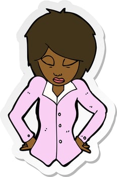 sticker of a cartoon woman with hands on hips vector