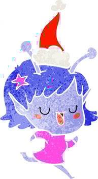happy alien girl retro cartoon of a wearing santa hat vector