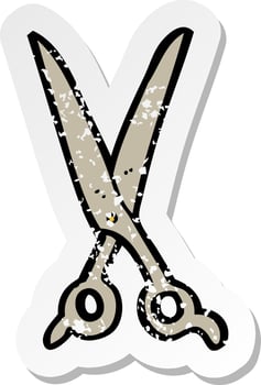 retro distressed sticker of a cartoon scissors vector