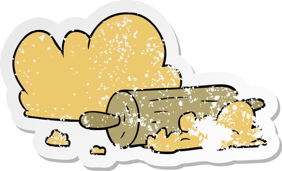 distressed sticker of a cartoon rolling pin and dough vector