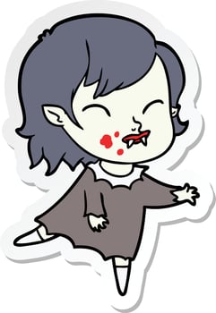 sticker of a cartoon vampire girl with blood on cheek vector