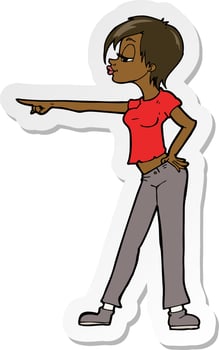 sticker of a cartoon hip woman pointing vector