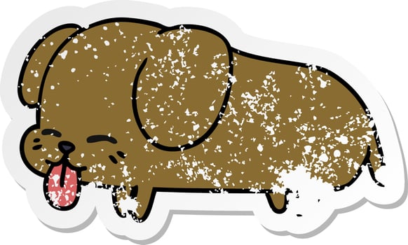 distressed sticker cartoon of cute kawaii dog vector