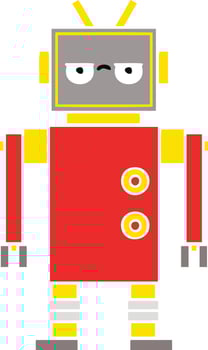 flat color retro cartoon annoyed robot vector