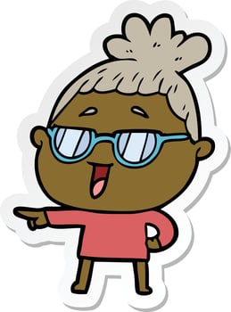 sticker of a cartoon happy woman wearing spectacles vector