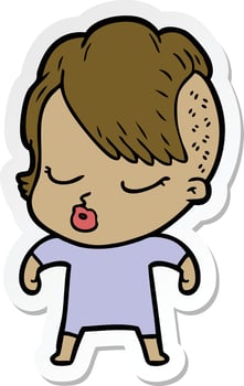 sticker of a cartoon pretty hipster girl vector