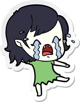 sticker of a cartoon crying vampire girl vector