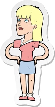 sticker of a cartoon woman with hands on hips vector