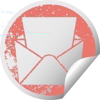 quirky distressed circular peeling sticker symbol letter and envelope vector