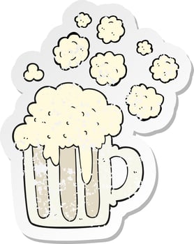 retro distressed sticker of a cartoon foamy beer vector
