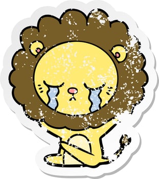 distressed sticker of a crying cartoon lion vector