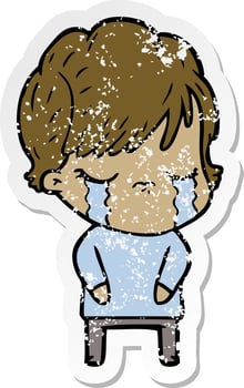 distressed sticker of a cartoon woman crying vector