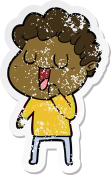 distressed sticker of a laughing cartoon man vector