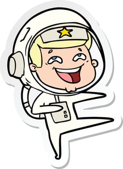 sticker of a cartoon laughing astronaut vector