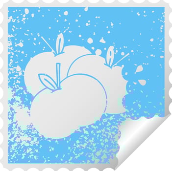 distressed square peeling sticker symbol juicy apple vector