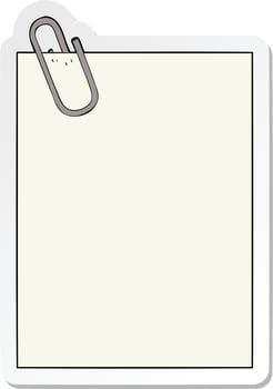 sticker of a cartoon paper with paperclip vector