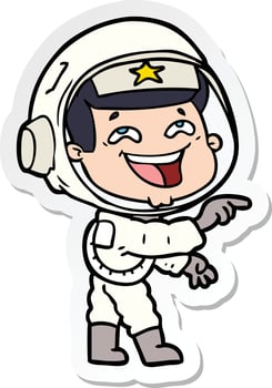 sticker of a cartoon laughing astronaut vector