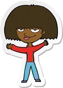 sticker of a cartoon smug woman vector