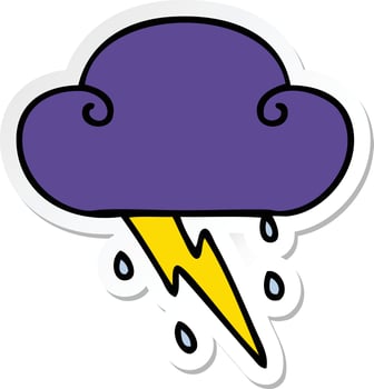 sticker of a quirky hand drawn cartoon thunder cloud vector