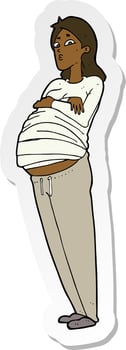 sticker of a cartoon pregnant woman vector