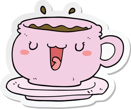 sticker of a cute cartoon cup and saucer vector