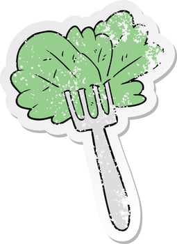 distressed sticker of a cartoon salad leaves vector