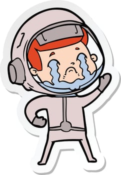 sticker of a cartoon crying astronaut vector