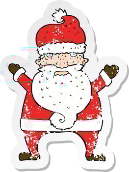 retro distressed sticker of a cartoon ugly santa claus vector