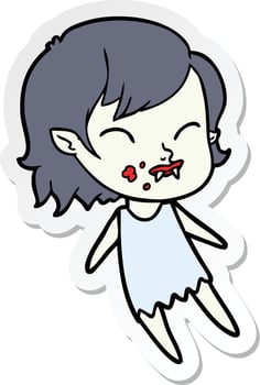 sticker of a cartoon vampire girl with blood on cheek vector