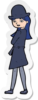sticker of a cartoon woman wearing sensible hat vector
