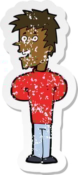 retro distressed sticker of a cartoon happy man vector