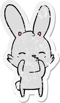 distressed sticker of a curious bunny cartoon vector