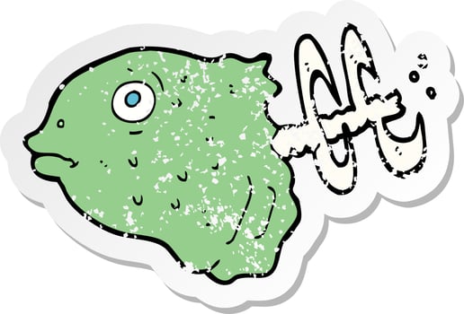 retro distressed sticker of a cartoon fish head vector