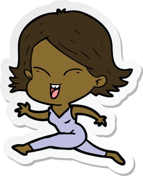 sticker of a happy cartoon girl vector