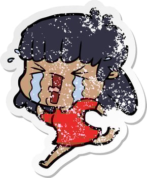 distressed sticker of a cartoon woman in tears vector