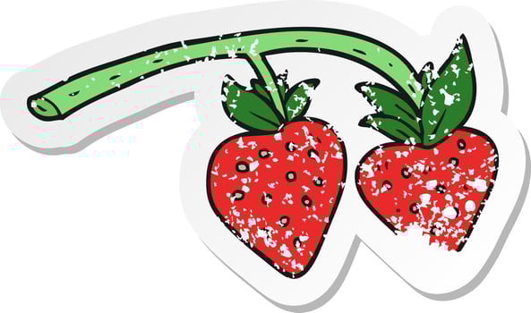retro distressed sticker of a cartoon strawberries vector