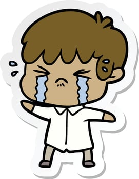 sticker of a cartoon boy crying vector