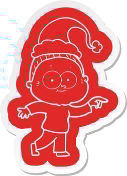 cartoon  sticker of a happy old woman wearing santa hat vector