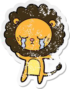 distressed sticker of a crying cartoon lion vector