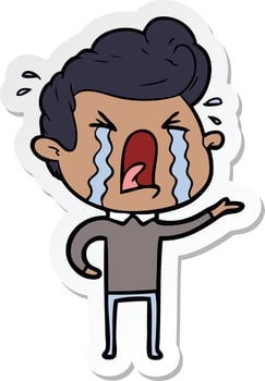 sticker of a cartoon crying man vector
