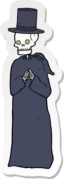 sticker of a spooky skeleton man in top hat vector