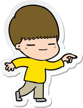 sticker of a cartoon smug boy vector