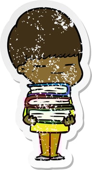 distressed sticker of a cartoon smug boy vector