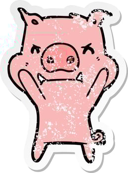 distressed sticker of a angry cartoon pig vector