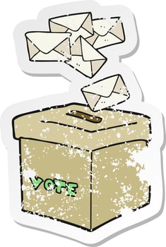 retro distressed sticker of a cartoon ballot box vector