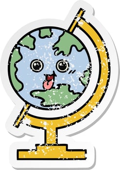 distressed sticker of a cute cartoon globe of the world vector