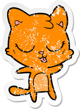 distressed sticker of a cute cartoon cat vector